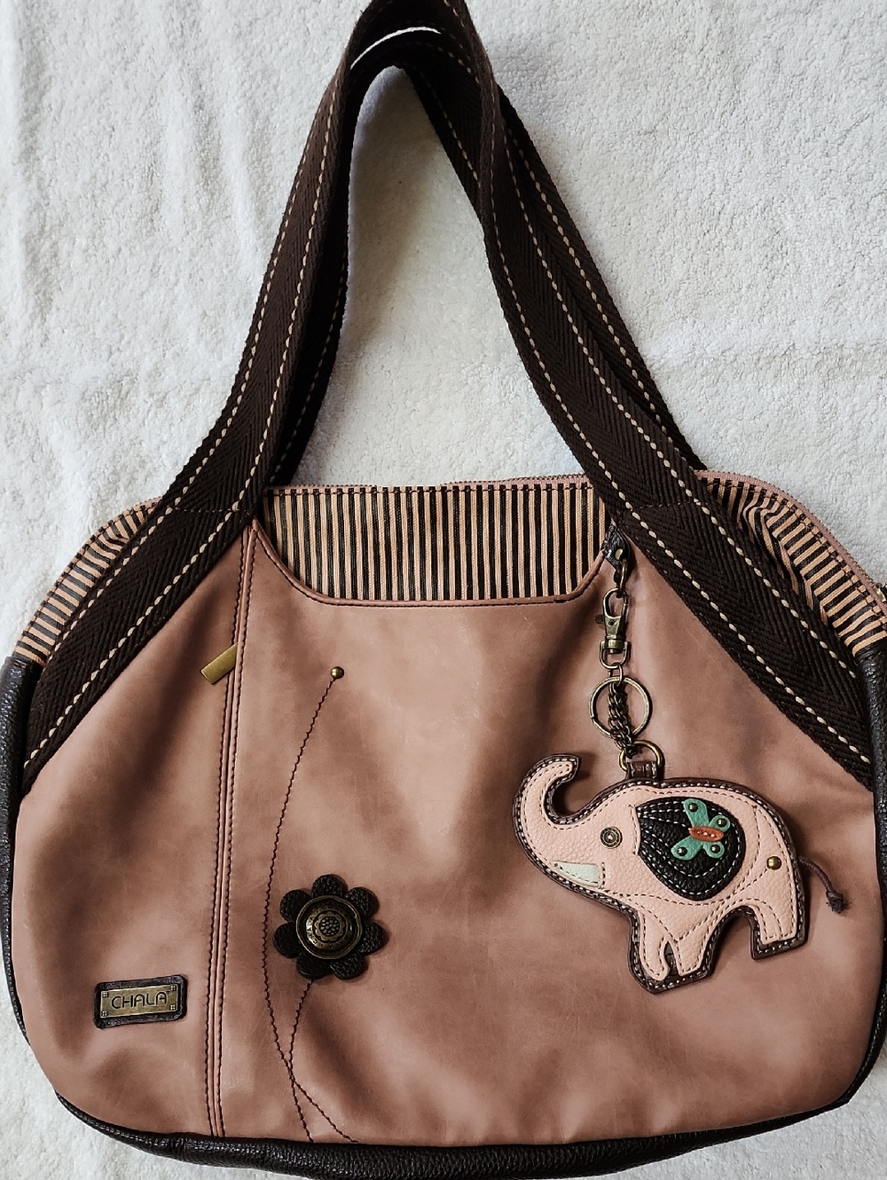 Chala Women's Pink and Brown Elephant Shoulder Bag Preowned